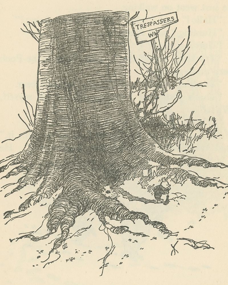Winnie-the-Pooh 1926 - Piglet Brushing Snow art print by Ernest H Shepard for $57.95 CAD