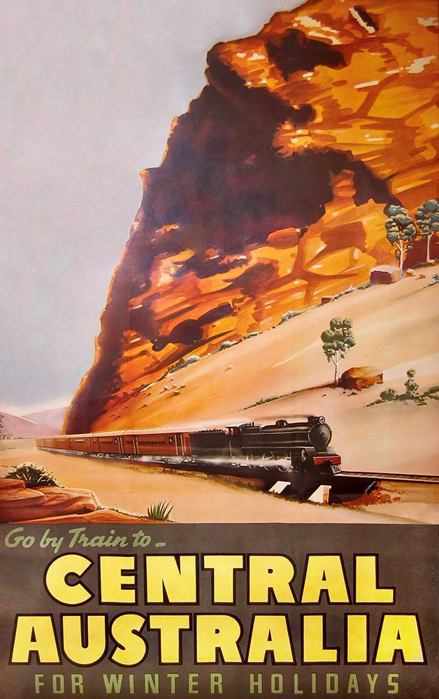 Australia Commonwealth Railways poster Go by train to Central Australia 1940 art print by Vintage Travel Poster for $57.95 CAD