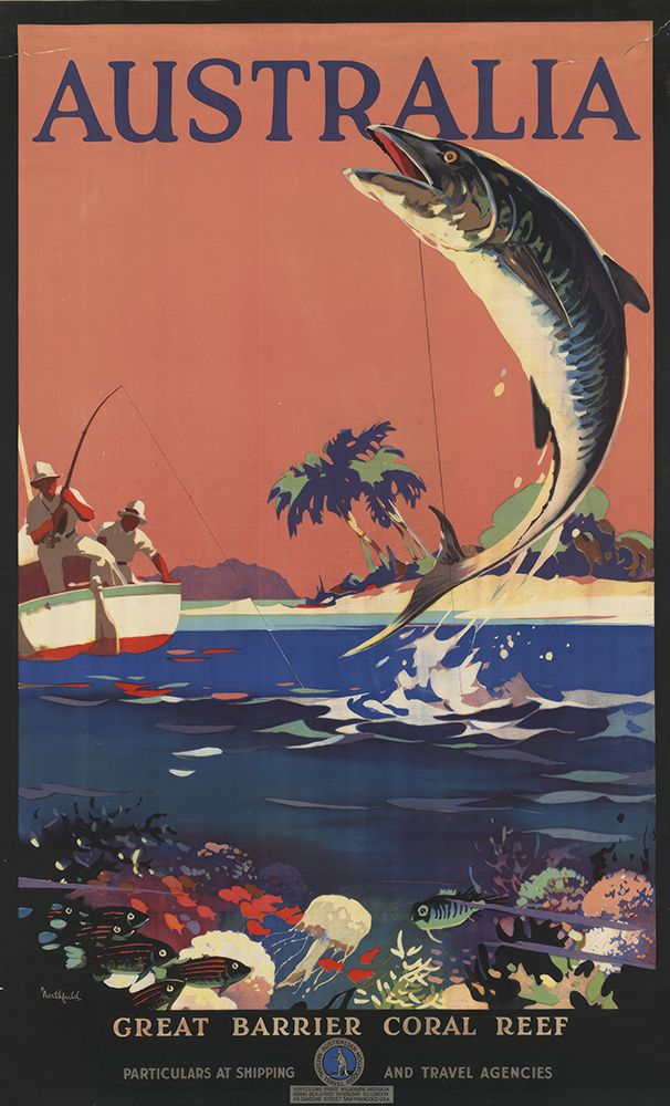 Australia Fishing Great Barrier Reef Vintage Travel Poster art print by Vintage Travel Poster for $57.95 CAD