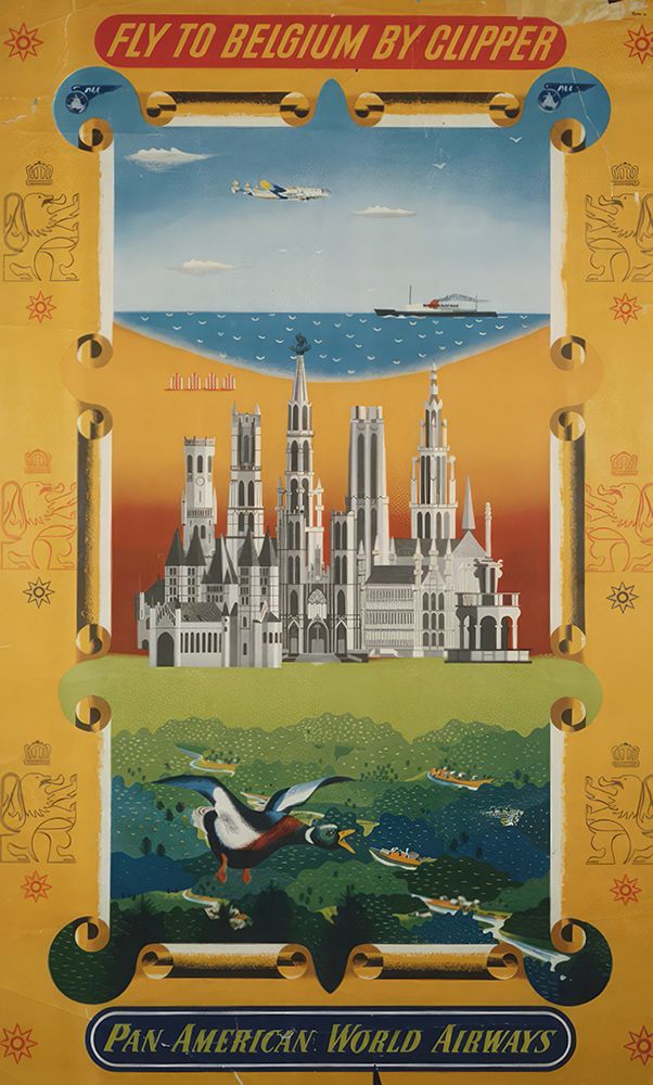 Belgium Vintage Air Travel Poster art print by Vintage Travel Poster for $57.95 CAD