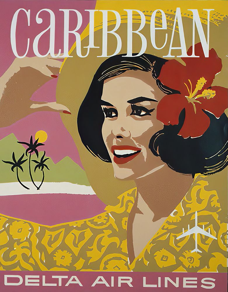 Caribbean Mid Century Vintage Airline Travel Poster art print by Vintage Travel Poster for $57.95 CAD