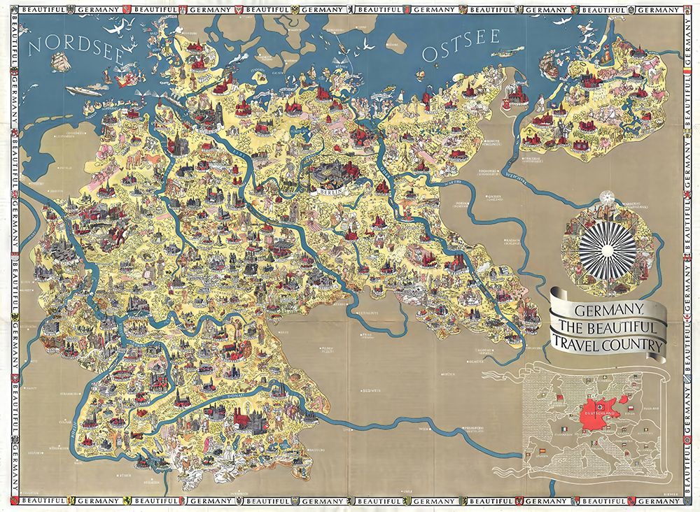 Germany The Beautiful Travel Country Vintage Map art print by Vintage Travel Poster for $57.95 CAD