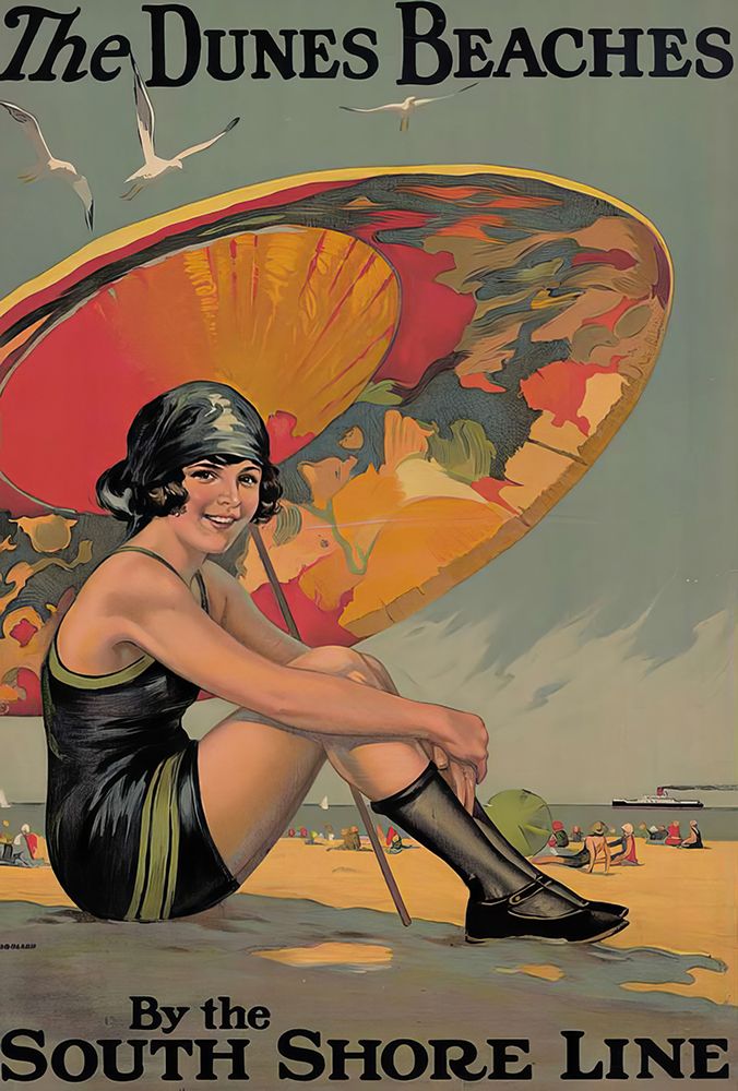 Indiana The Dunes Beaches Vintage Rail Travel Poster circa 1930 art print by Vintage Travel Poster for $57.95 CAD