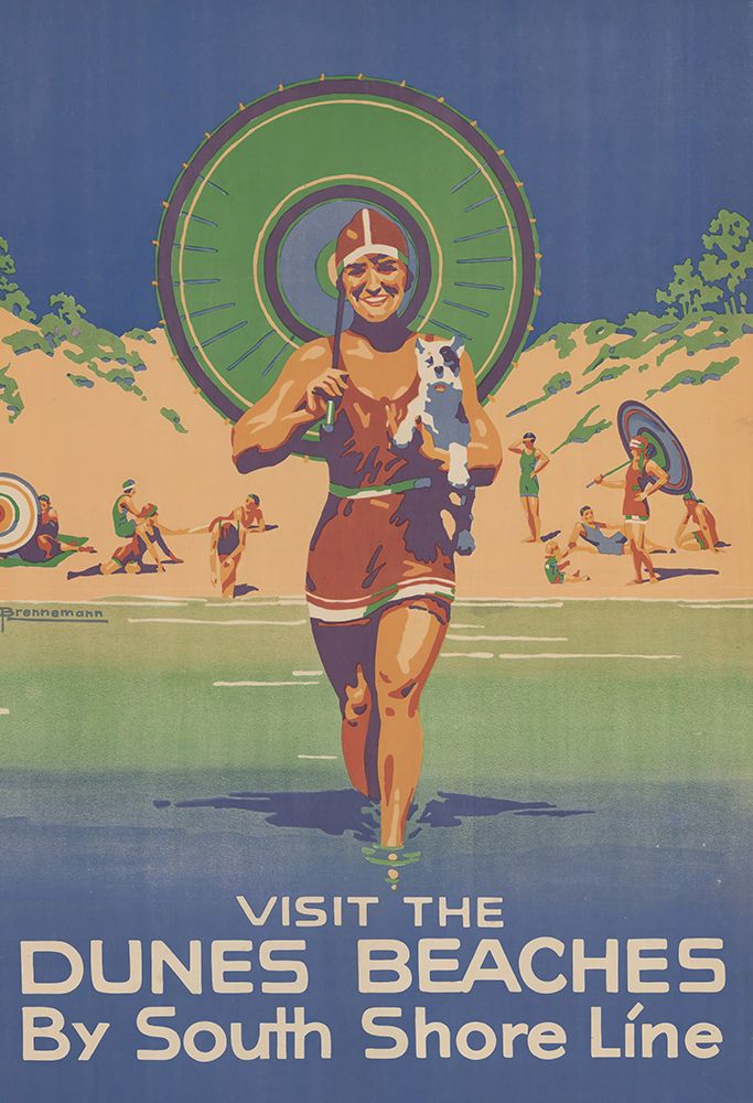 Indiana The Dunes Beaches Vintage Shore Line Rail Travel Poster art print by Vintage Travel Poster for $57.95 CAD