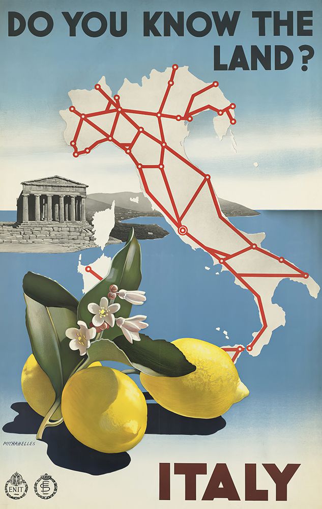 Italy Map Vintage Travel Poster art print by Vintage Travel Poster for $57.95 CAD