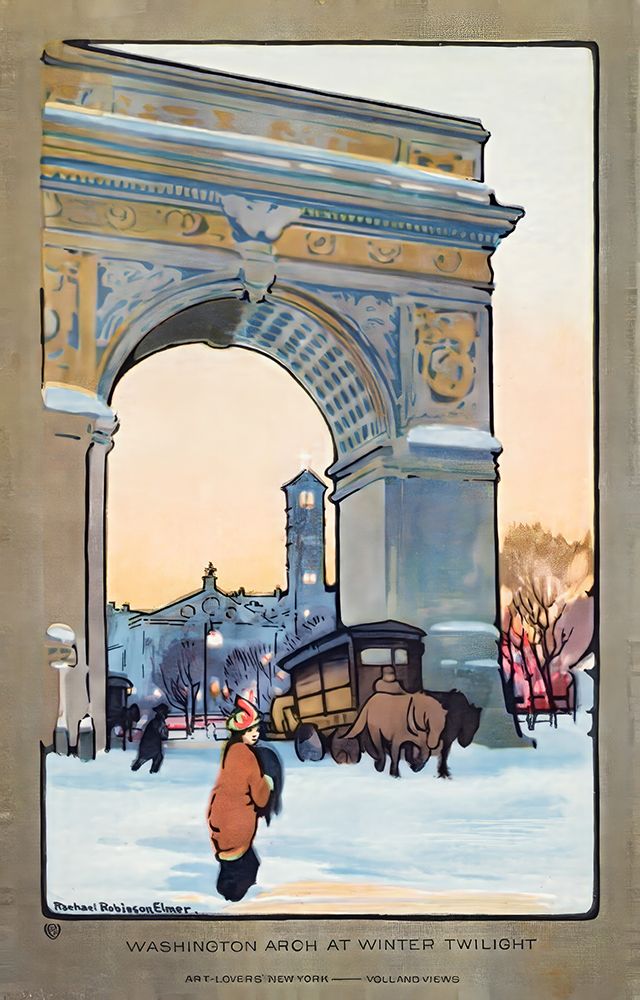 New York Washington Arch at Winter Twilight 1914 by Rachael Robinson Elmer art print by Vintage Travel Poster for $57.95 CAD