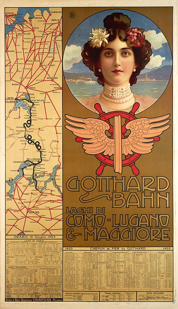 Switzerland Gotthard Bahn Vintage Rail Travel Poster art print by Vintage Travel Poster for $57.95 CAD