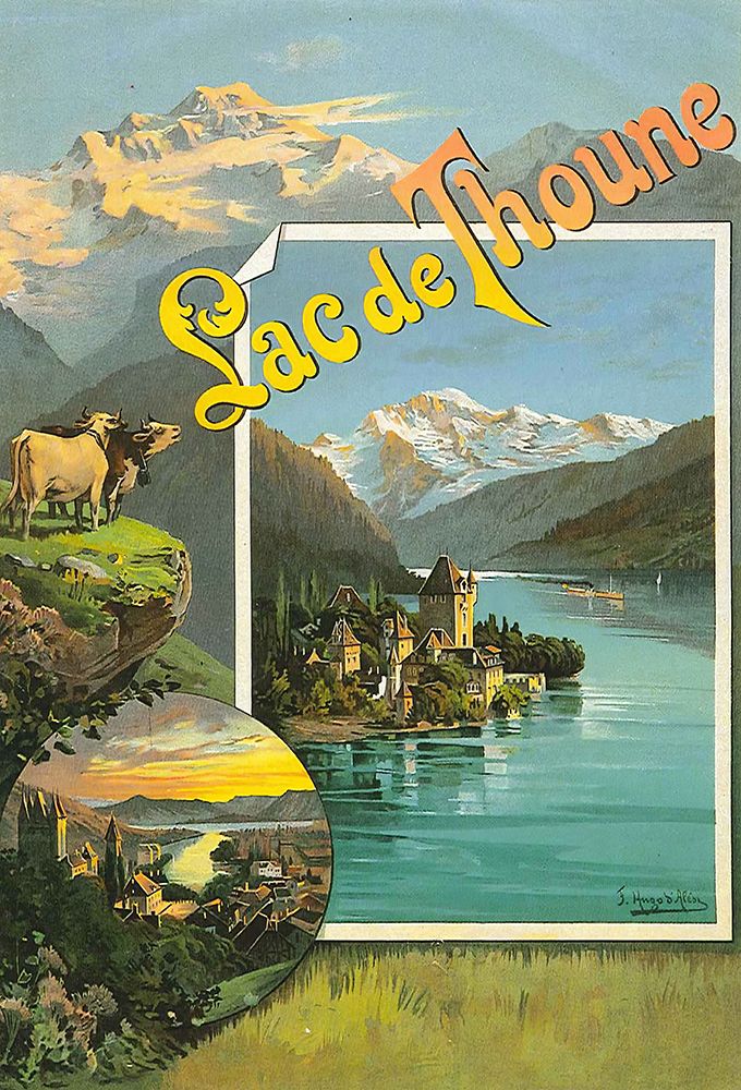 Switzerland Lake Thun Vintage Travel Poster art print by Vintage Travel Poster for $57.95 CAD