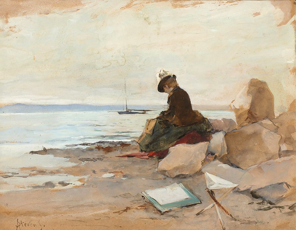 Woman painter by the sea art print by Alfred Stevens for $57.95 CAD