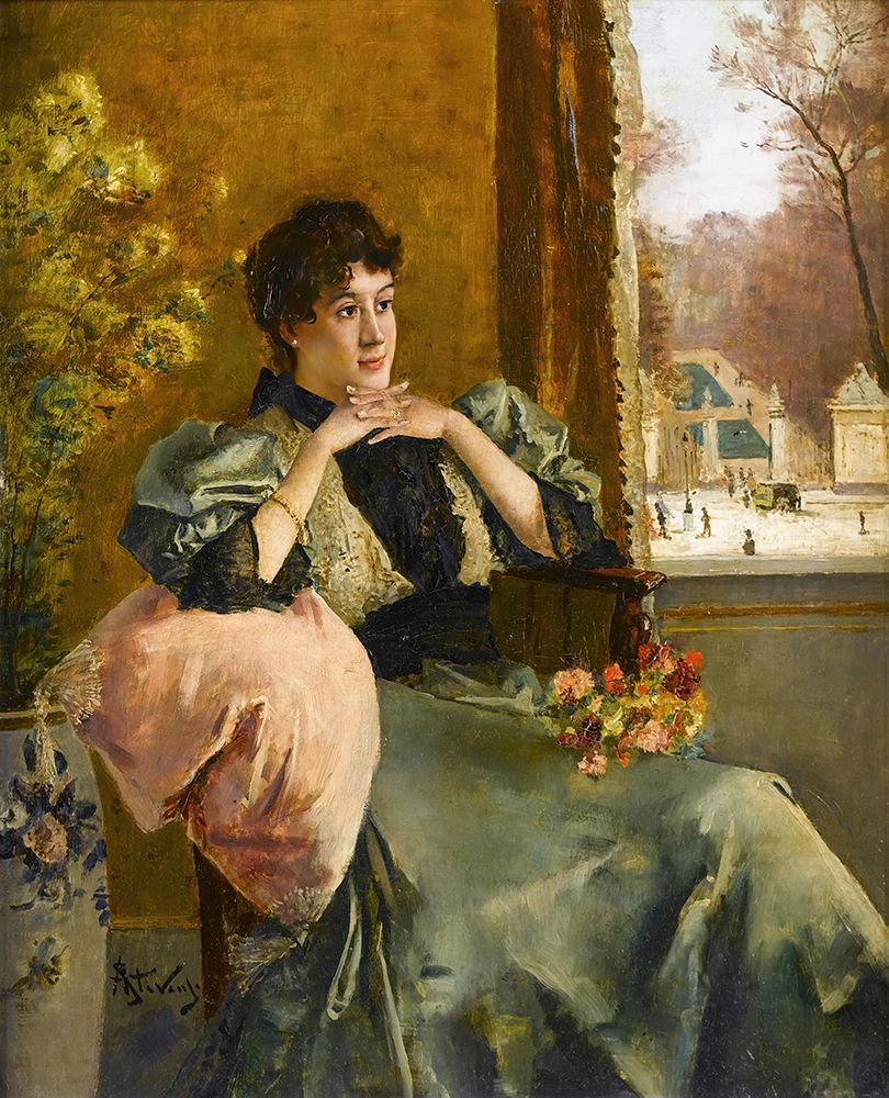 Pensive woman near a window art print by Alfred Stevens for $57.95 CAD