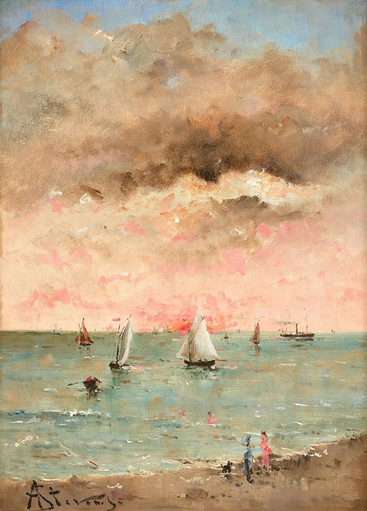 Figures on the beach at sunset art print by Alfred Stevens for $57.95 CAD