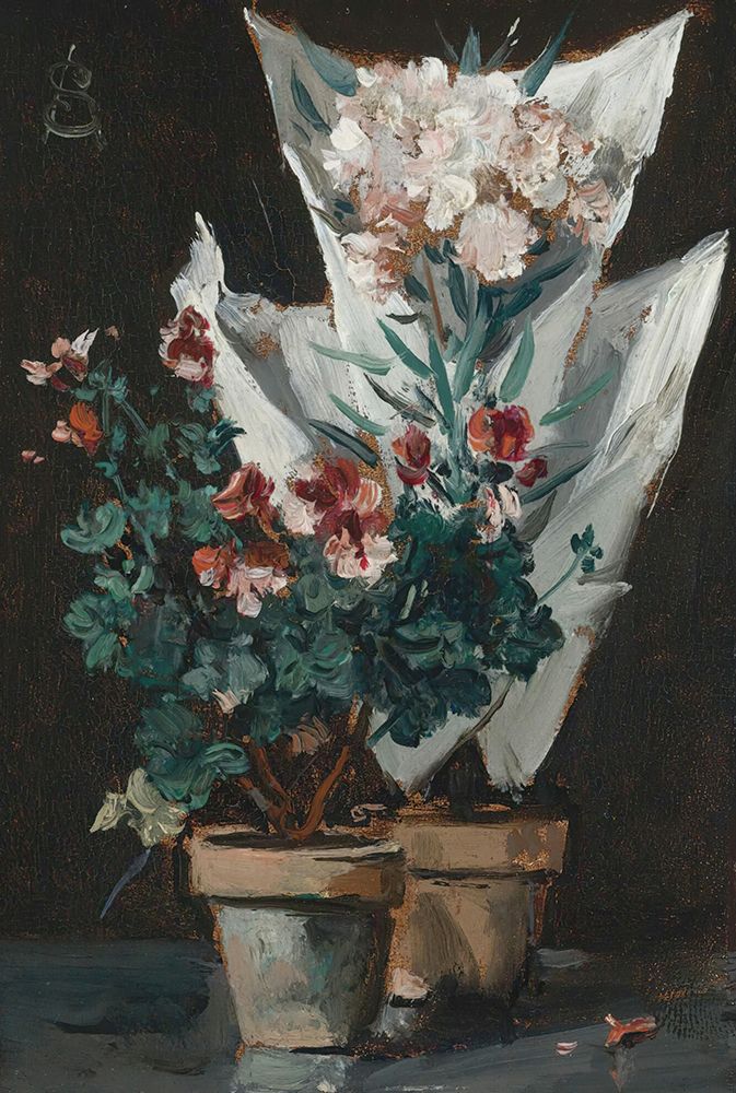 Still life with potted geraniums art print by Alfred Stevens for $57.95 CAD