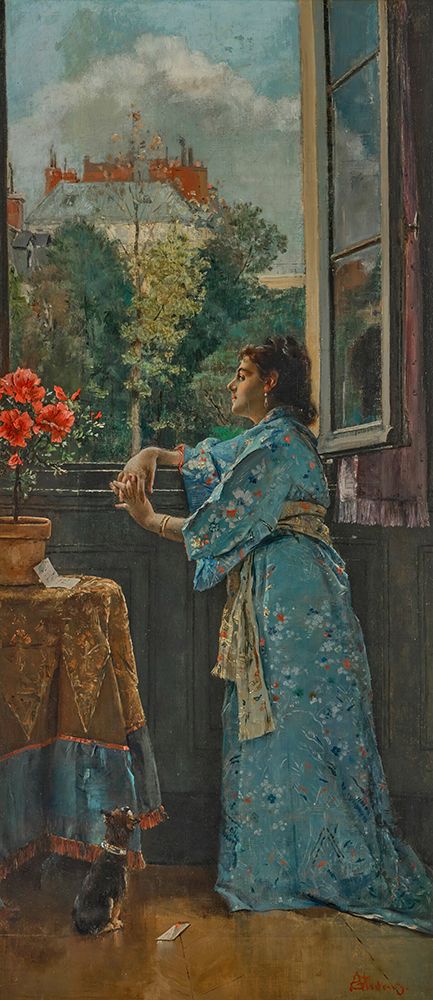 A woman at window The Blue Kimono 1871 art print by Alfred Stevens for $57.95 CAD
