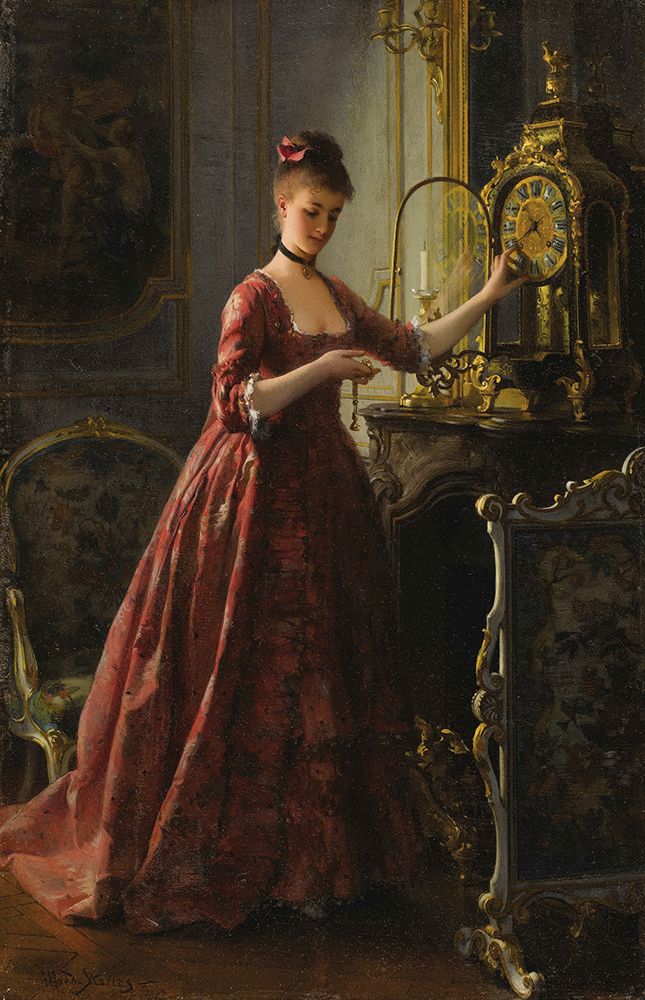 Winding The Mantle Clock 1875 art print by Alfred Stevens for $57.95 CAD