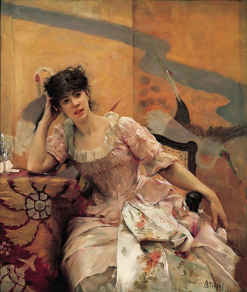 Young Woman with a Japanese Screen 1880 art print by Alfred Stevens for $57.95 CAD