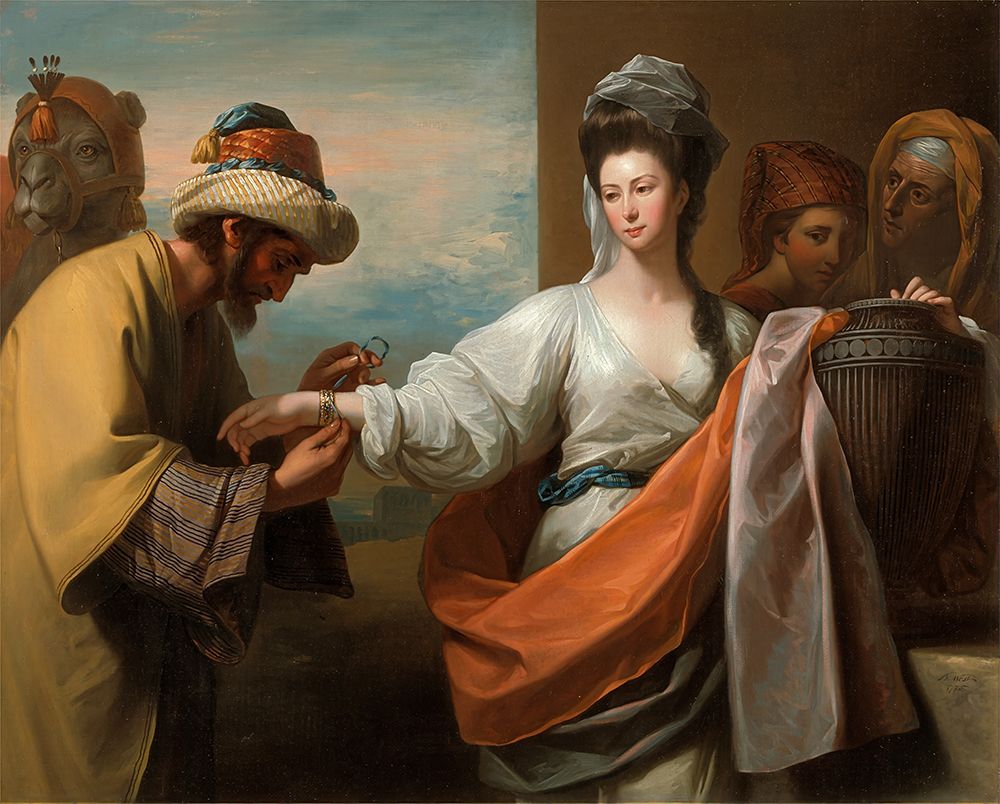 Isaacs Servant Tying The Bracelet On Rebeccas Arm art print by Benjamin West for $57.95 CAD