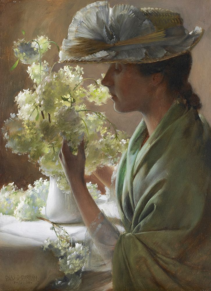 Lady with a Bouquet, Snowballs 1890 art print by Charles Courtney Curran for $57.95 CAD