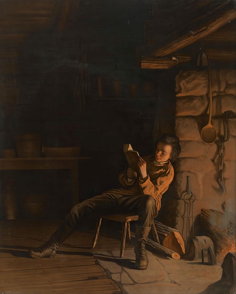 The Boyhood of Lincoln. An Evening in the Log Hut 1868 art print by Eastman Johnson for $57.95 CAD