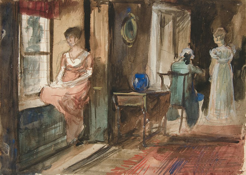 Sketch of figures in an interior art print by Edwin Austin Abbey for $57.95 CAD