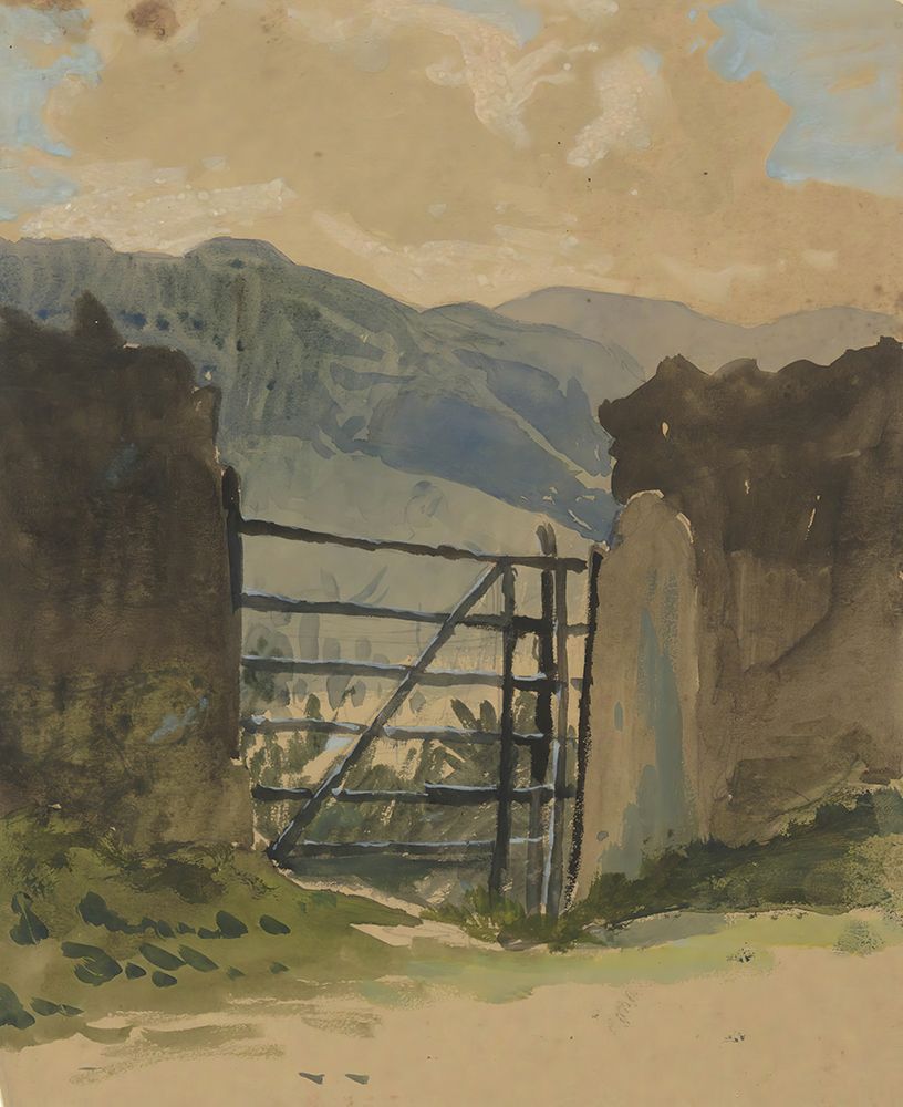 Stone wall and gate, sketch art print by Edwin Austin Abbey for $57.95 CAD
