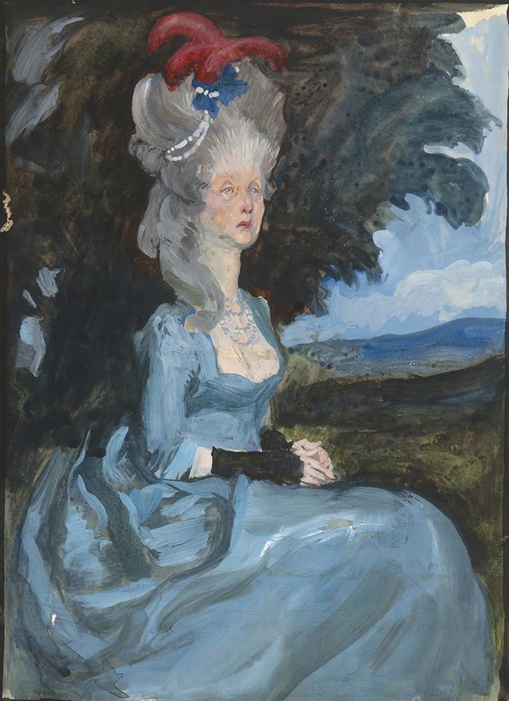 Study for Aunt Pedigree, from Oliver Goldsmiths She Stoops to Conquer art print by Edwin Austin Abbey for $57.95 CAD