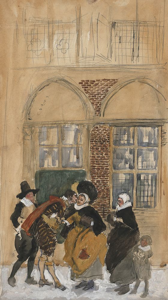 Study of figure scene in seventeenth century Dutch costume, possibly New Amsterdam art print by Edwin Austin Abbey for $57.95 CAD