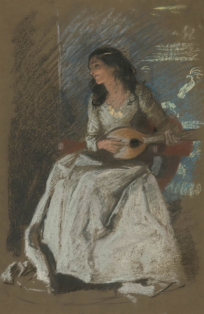 Study of lady playing mandolin art print by Edwin Austin Abbey for $57.95 CAD