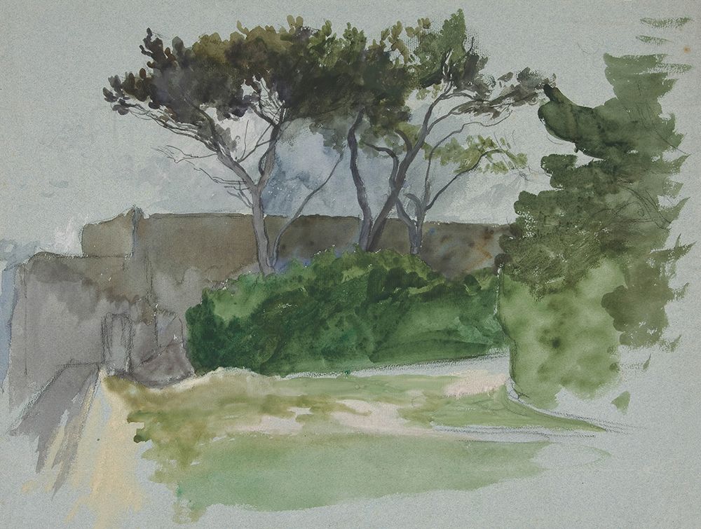 Study of landscape with trees and stone wall art print by Edwin Austin Abbey for $57.95 CAD