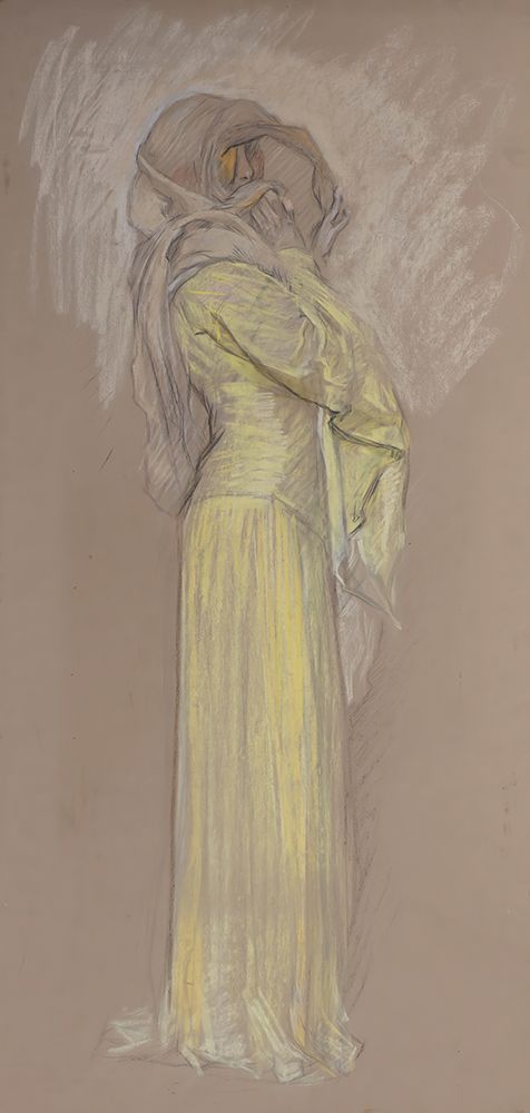 Study, Woman in yellow dress with brown veil over face art print by Edwin Austin Abbey for $57.95 CAD