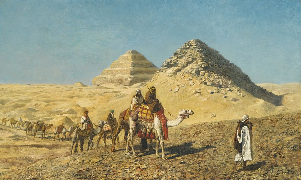 Camel Caravan Amid The Pyramids, Egypt art print by Edwin Lord Weeks for $57.95 CAD