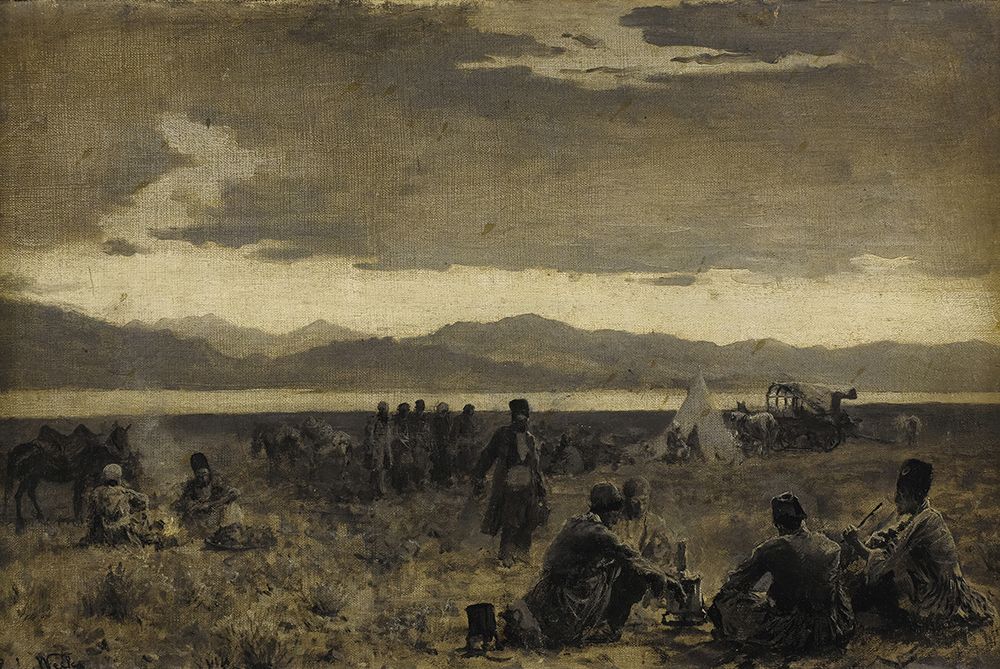 Early Morning Camp Near The Shore of Lake Urumiyah 1892 art print by Edwin Lord Weeks for $57.95 CAD