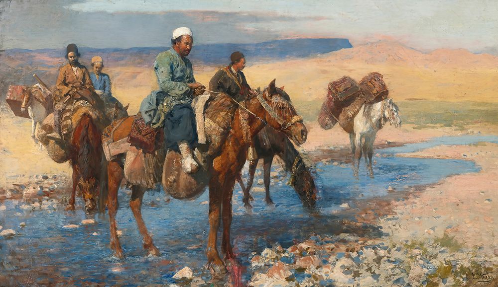 Horses At The Ford Persia art print by Edwin Lord Weeks for $57.95 CAD