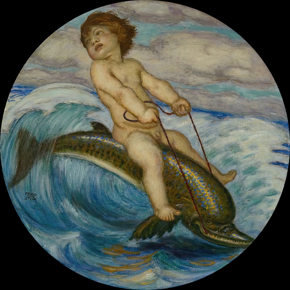 Erote riding a dolphin 1912 art print by Franz von Stuck for $57.95 CAD