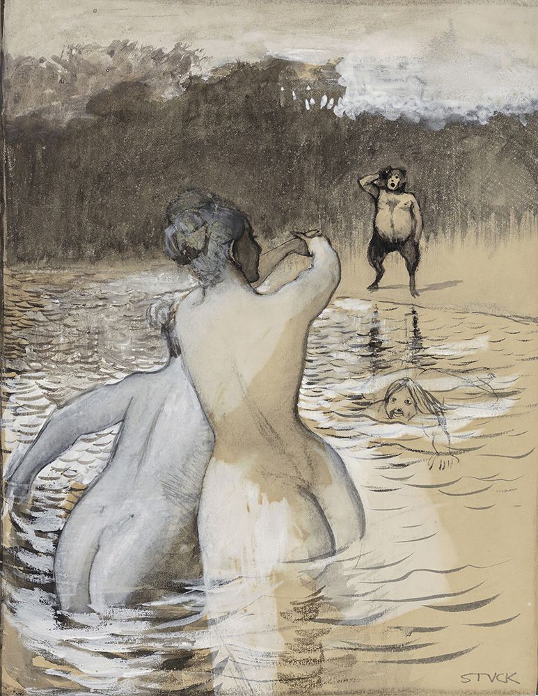 Faun and bathing mermaids art print by Franz von Stuck for $57.95 CAD
