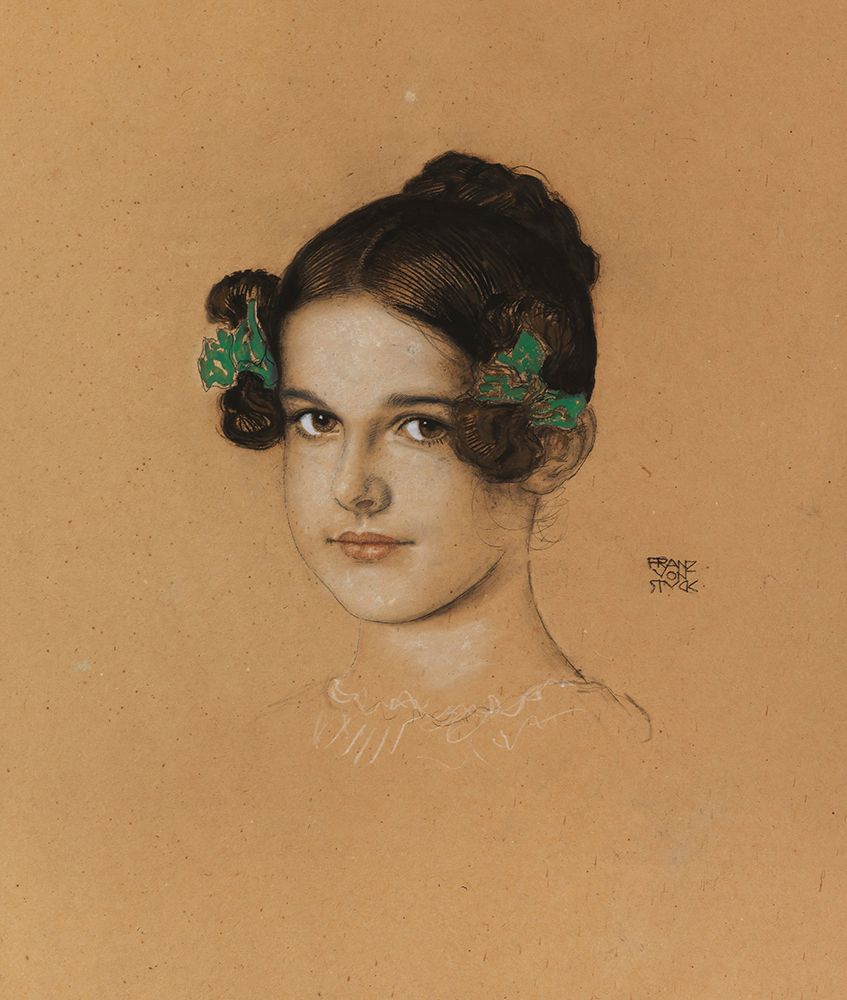Portrait of daughter Mary with green ribbons 1913 art print by Franz von Stuck for $57.95 CAD