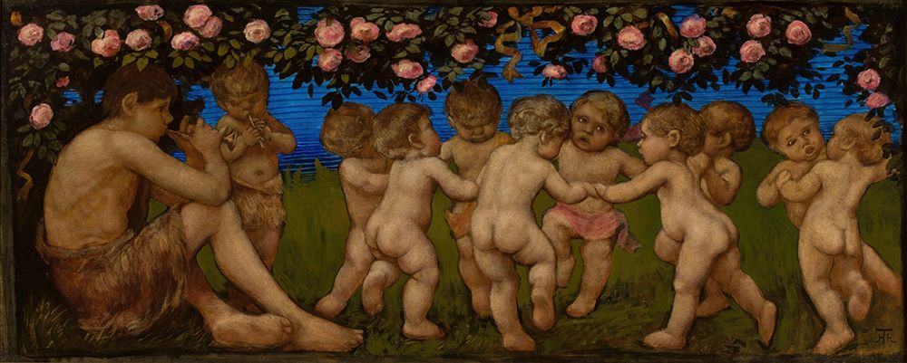 Dancing putta with a garland of roses art print by Hans Thoma for $57.95 CAD