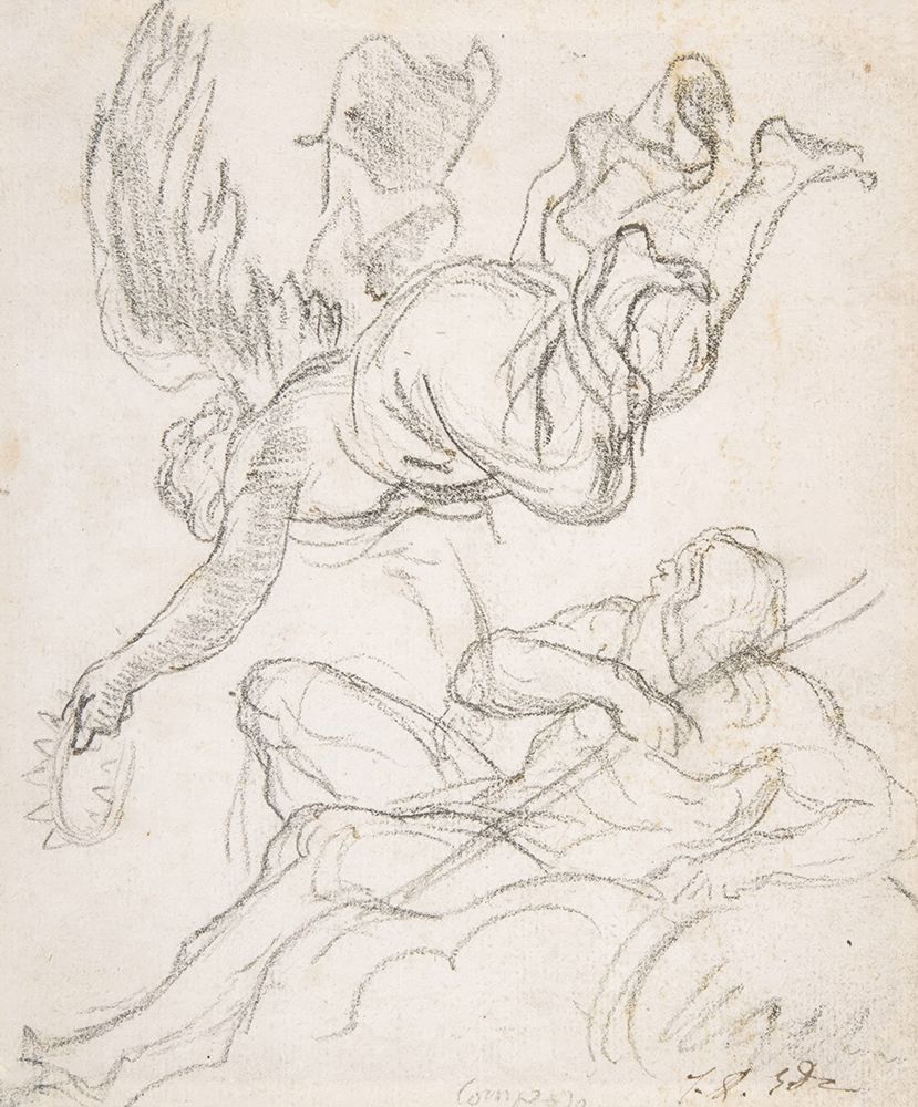 Flying Figure Holding a Crown, Reclining River God art print by Jacques-Louis David for $57.95 CAD