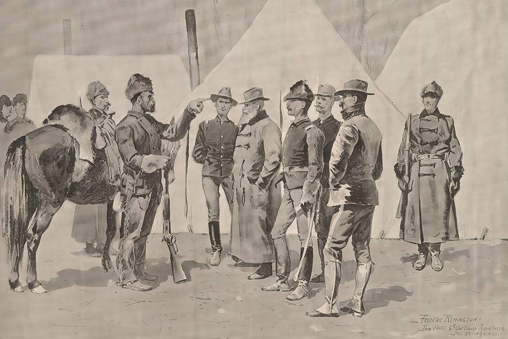 At the mouth of Rapid Creek General Carr receiving the report of a scout 1892 art print by Frederic Remington for $57.95 CAD