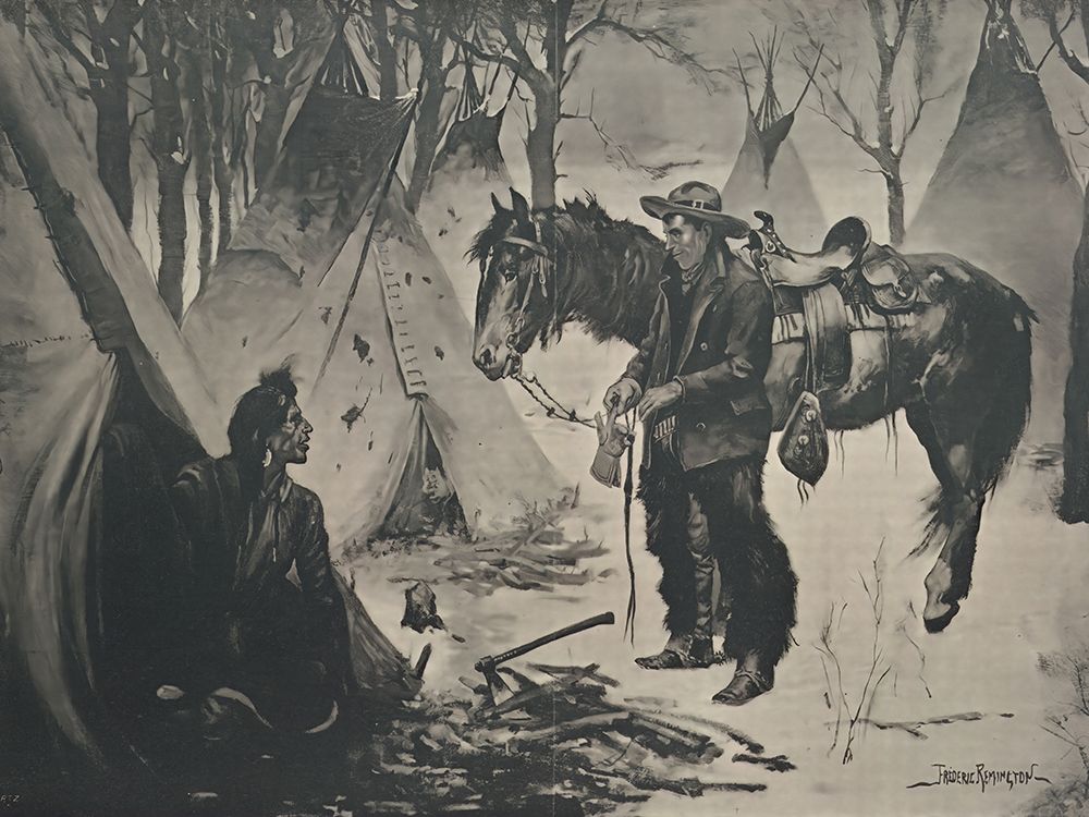On the Cattle Range, Whats the Show for a Christmas Dinner Chief 1890 art print by Frederic Remington for $57.95 CAD