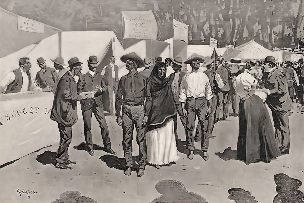 Paying the Indians for the Cherokee strip scenes around the government paymasters quarters 1896 art print by Frederic Remington for $57.95 CAD