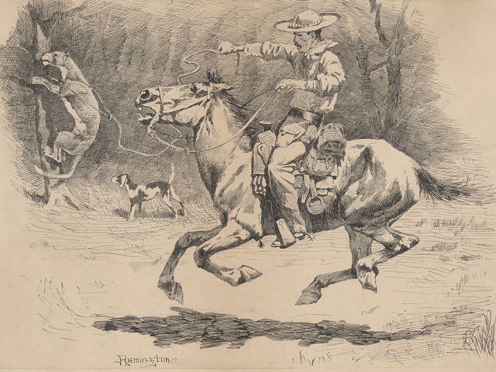 Spurring His Horse in Pursuit 1878 art print by Frederic Remington for $57.95 CAD