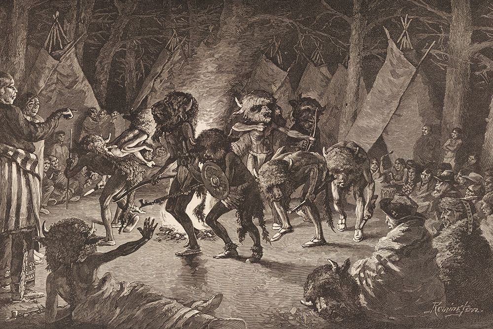 The buffalo dance 1887 art print by Frederic Remington for $57.95 CAD