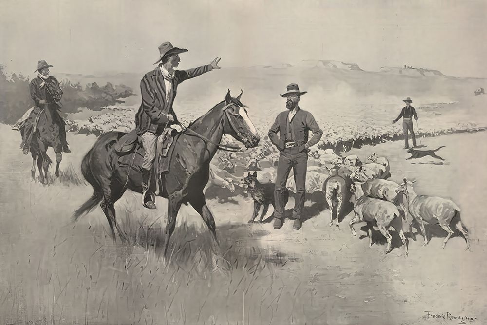 The Drought in the Southwest Cattlemen Warning Sheep herders Away from their Water 1900 art print by Frederic Remington for $57.95 CAD