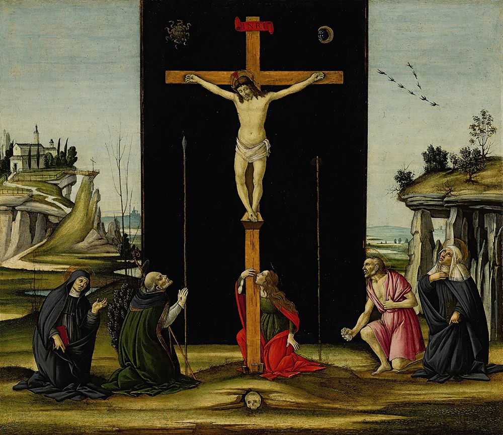 Christ on the Cross adored by Saints Monica, Augustine, Mary Magdalen, Jerome and Bridget of Sweden art print by Sandro Botticelli for $57.95 CAD