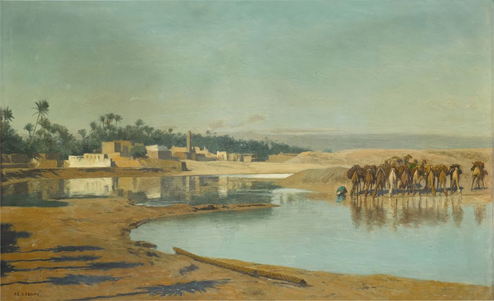 Camels Watering in the Desert art print by Jean-Leon Gerome for $57.95 CAD
