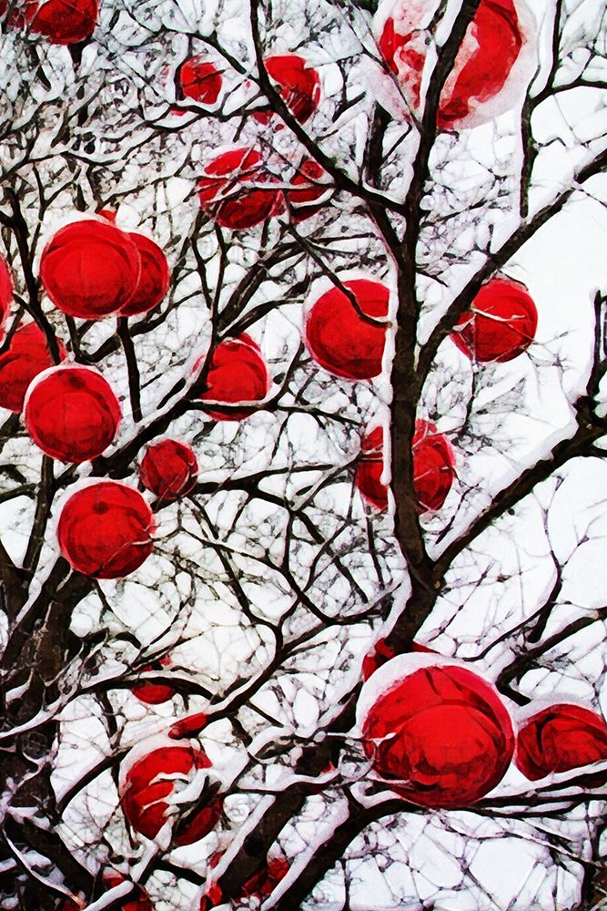 Snowy Red Bauble Branches I art print by Ashley Aldridge for $57.95 CAD