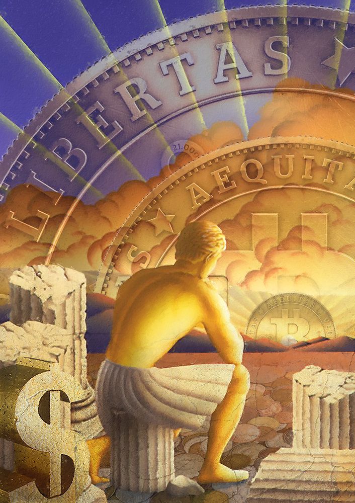Bitcoin Deco V art print by Steve Hunziker for $57.95 CAD