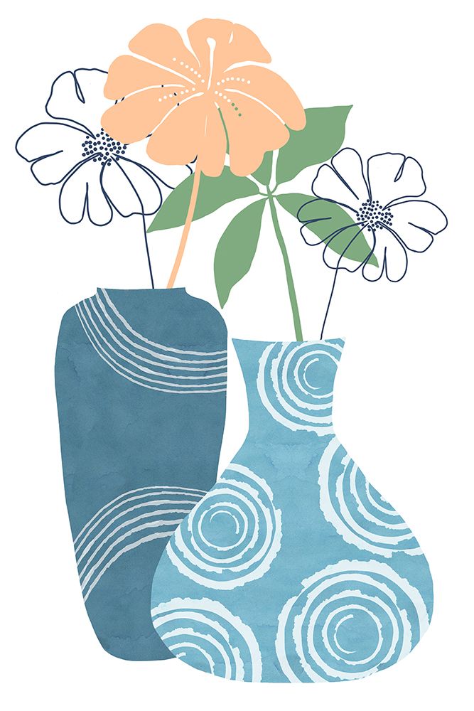 Blue Decorative Pots II art print by Flora Kouta for $57.95 CAD