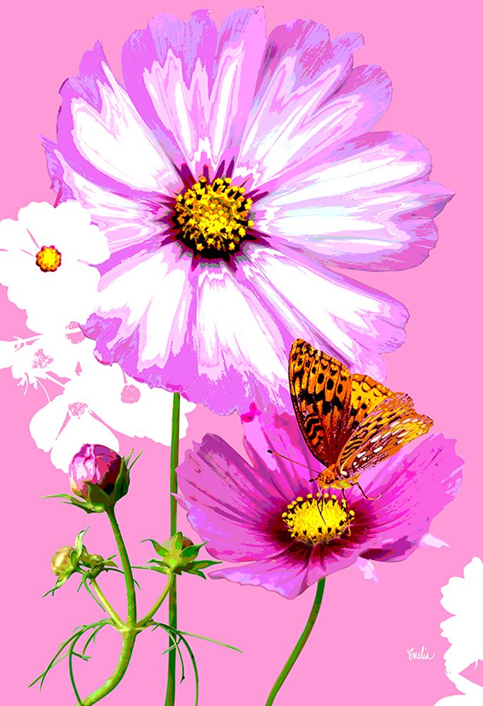 Butterfly on Cosmos art print by Evalia Designs for $57.95 CAD