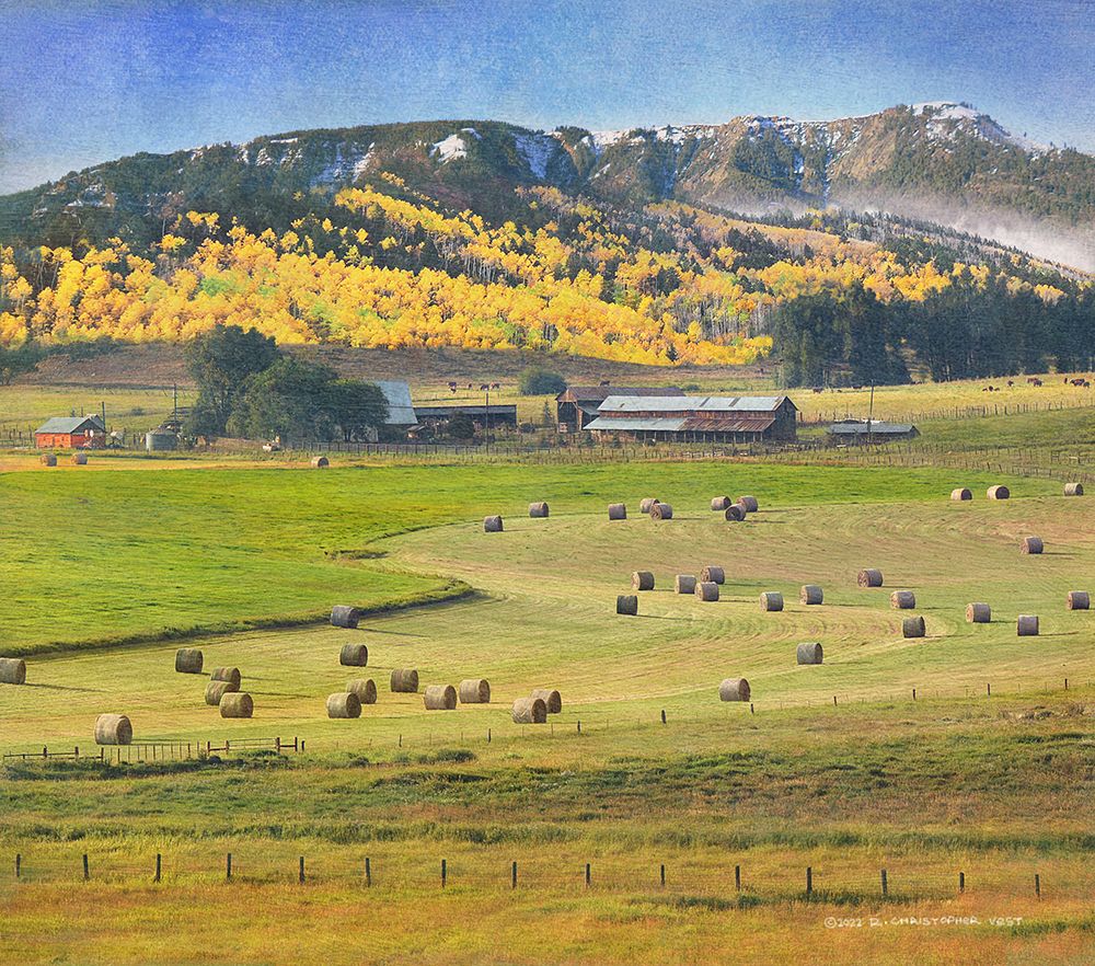 Cherry Creek Haybales art print by Christopher Vest for $57.95 CAD